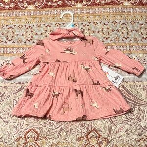 Baby Starters Pink Dress with Horse Pattern